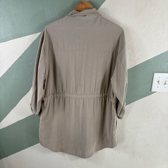 Zara Wome'ns Size Large Button Front Oversized Drawstring Tunic Top Shirt Dress - Picture 13 of 13